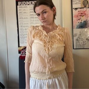 edge Peach Ruffle-Trim Crinkle V-Neck Blouse